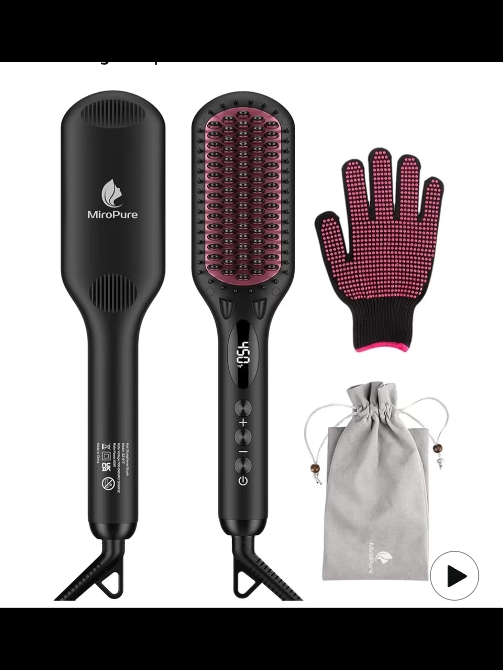 MiroPure Black Hot Air Straightening Brush with Pink Bristles